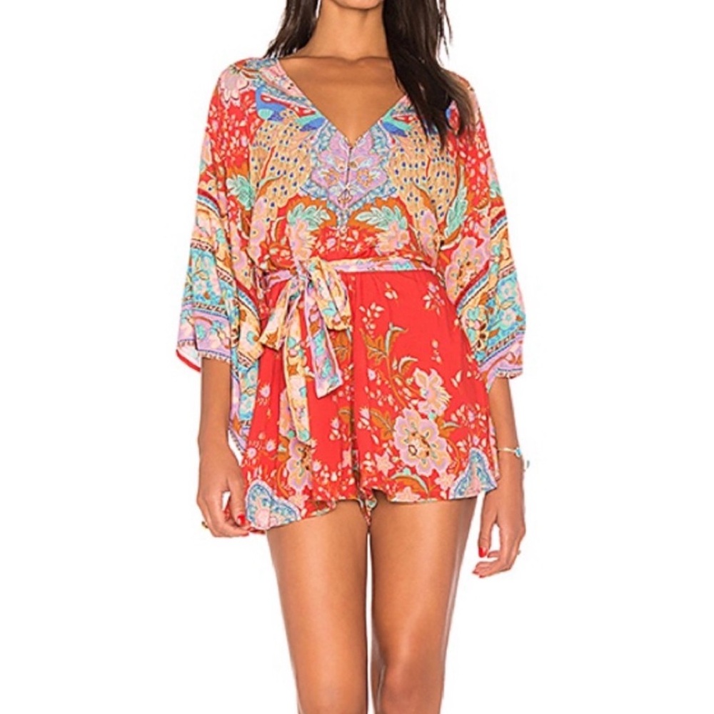 Spell Red Multicolor Floral Boho Short Jumpsuit - Picture 6 of 12